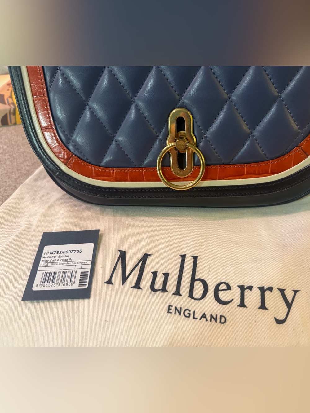 Mulberry Amberley Satchel silky calf and croc pattern - black/chalk/red fox - Picture 9 of 12